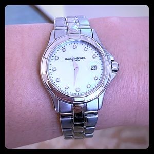 Raymond Weil Silver Mother Of Pearl Diamond Watch